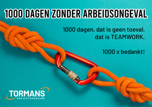 Tormans werkt al 1000 dagen zonder arbeidsongeval